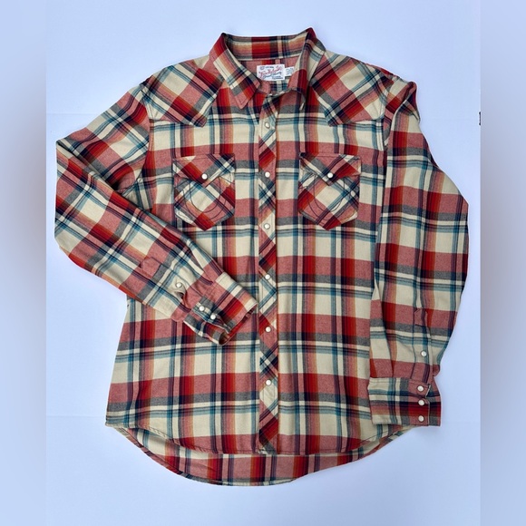 Men’s Authentic True Religion Jean Company Shirt (Size 3XL) Red And Tan - Picture 1 of 10